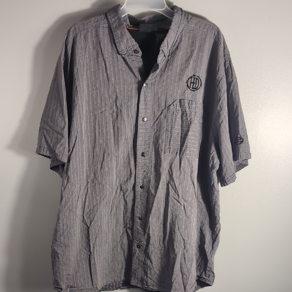 Harley Davidson Short Sleeve Vented Gray Button Down, Sz3XL.